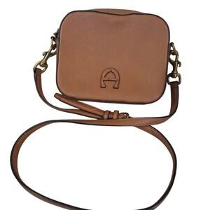 Etienne Aigner Large Logo Brown Preppy Vintage Leather Crossbody Handbag